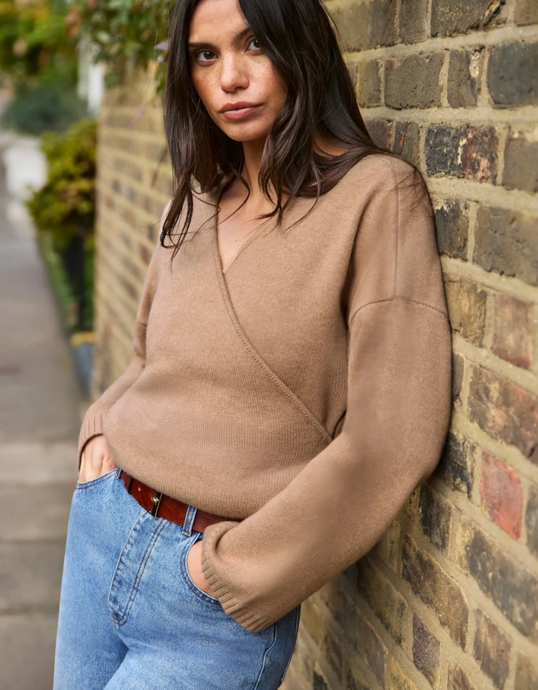 Camel Wrap Cardigan With Cashmere