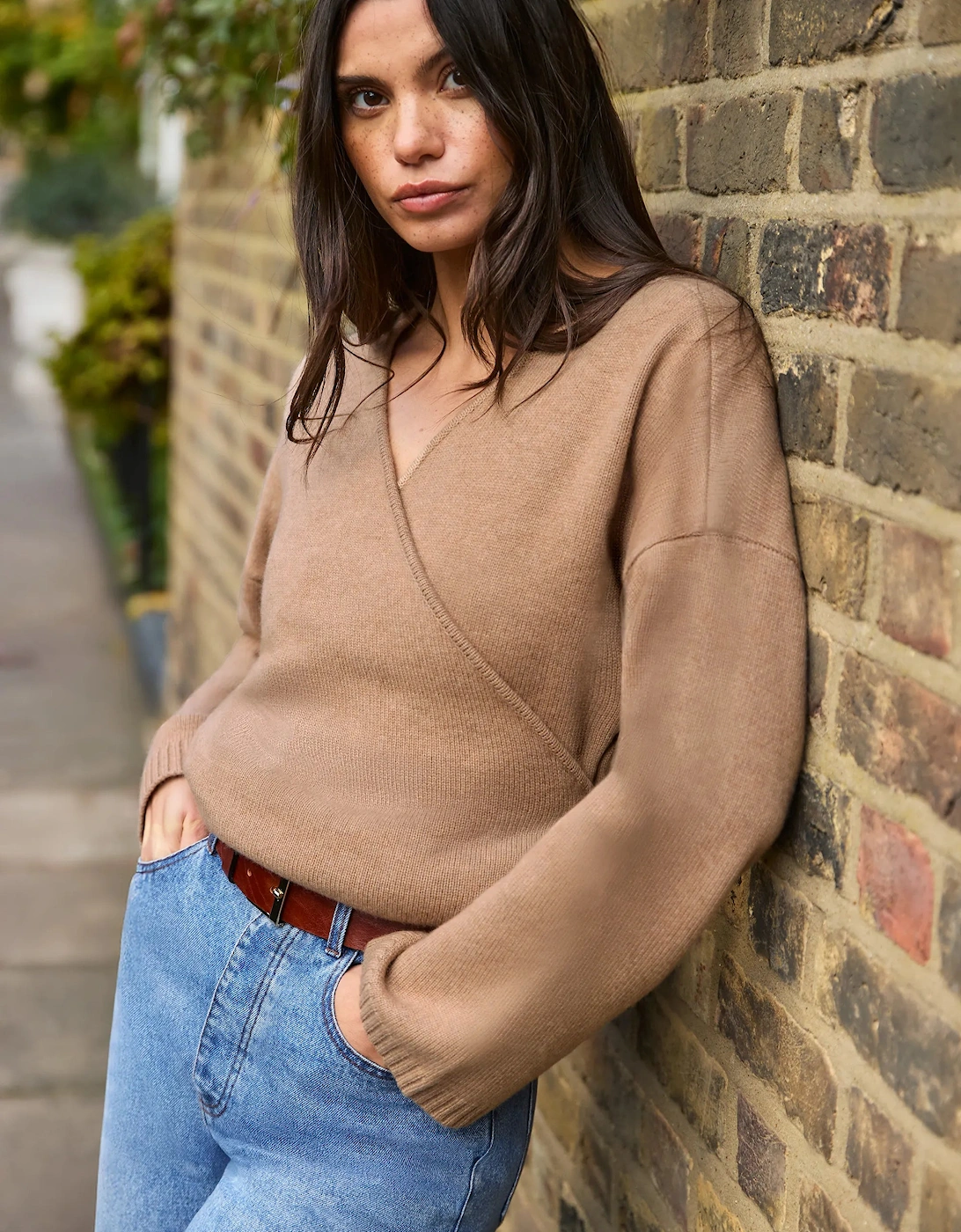 Camel Wrap Cardigan With Cashmere