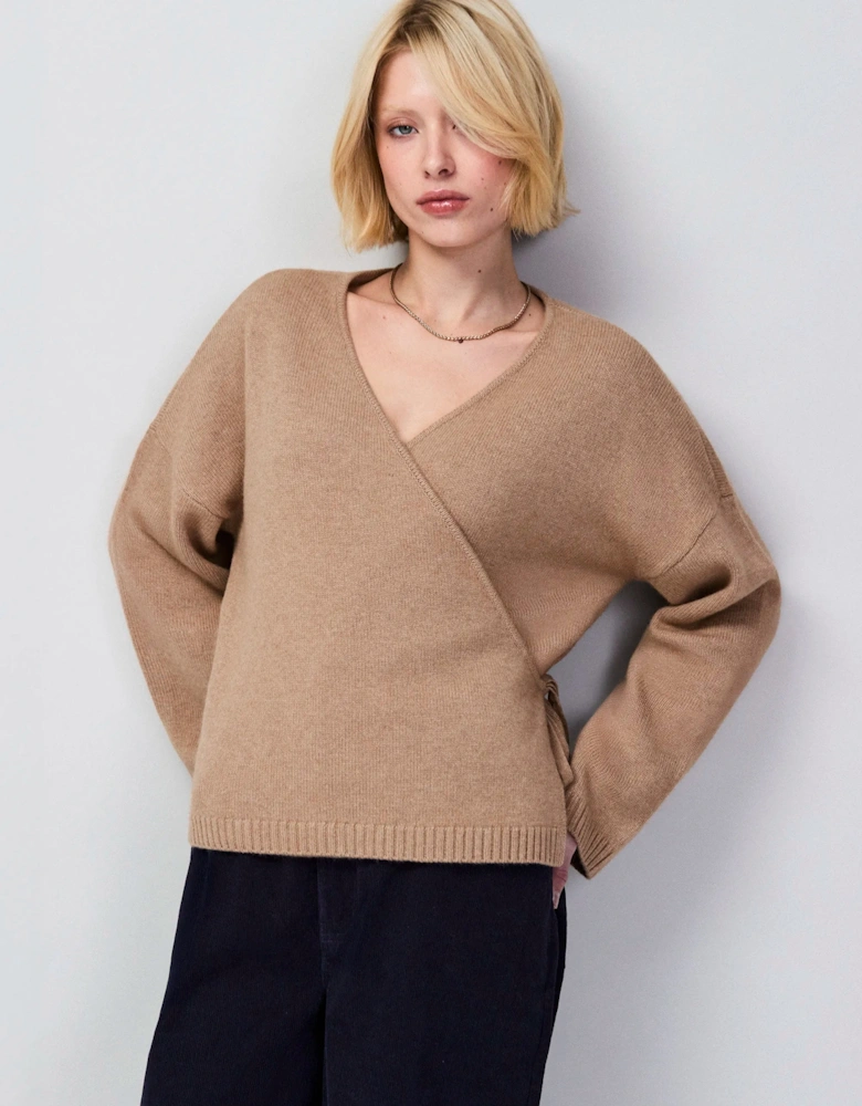 Camel Wrap Cardigan With Cashmere