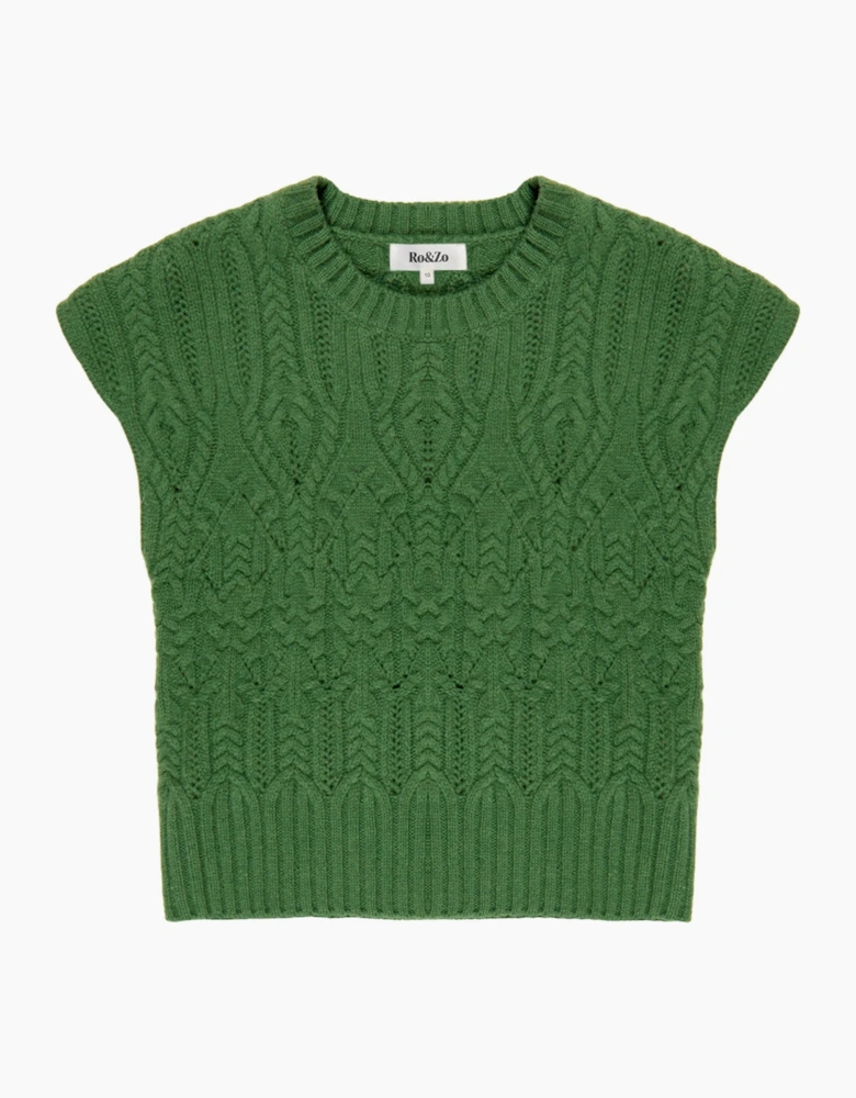 Green Cable Knit Wool Cap Sleeve Jumper