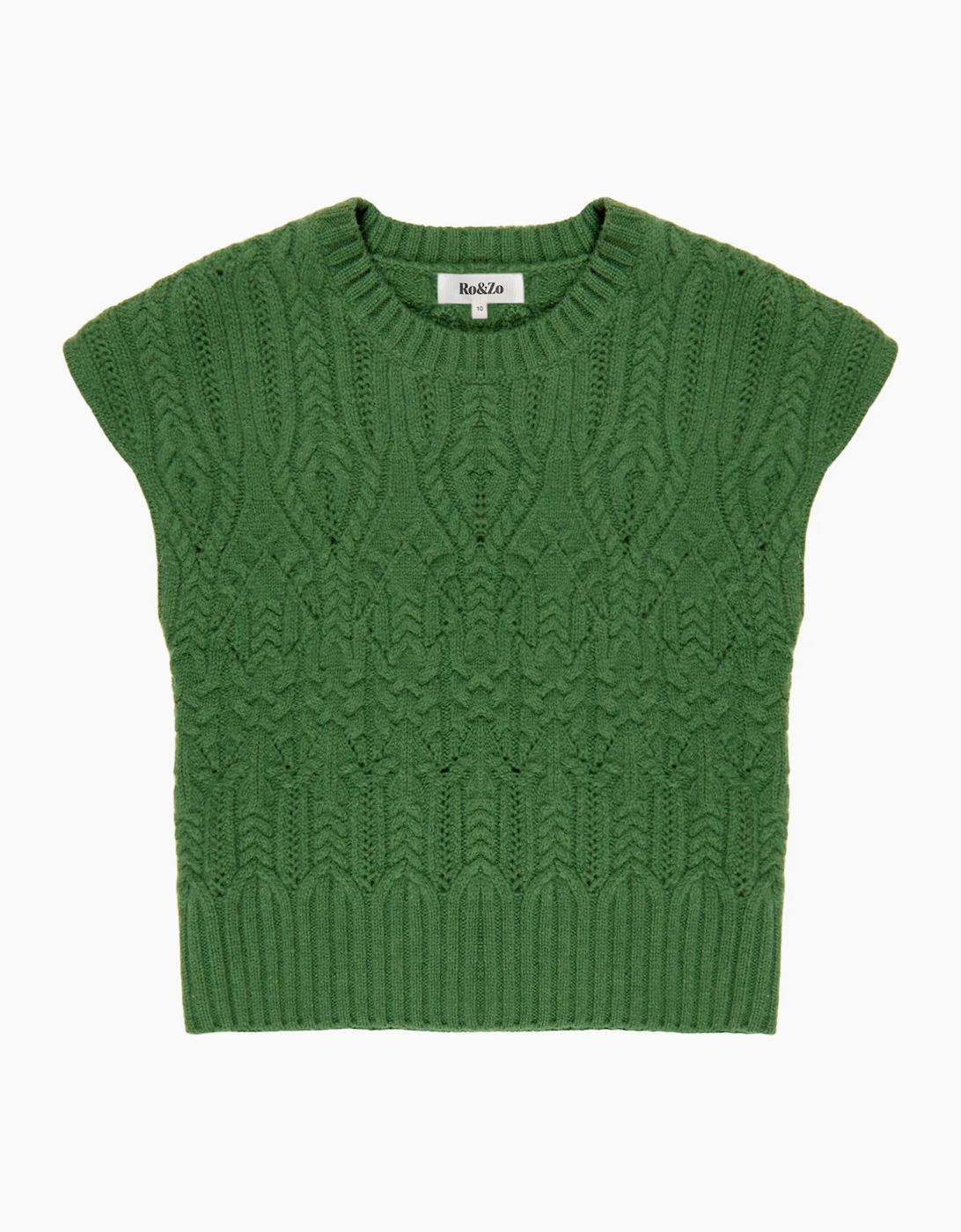 Green Cable Knit Wool Cap Sleeve Jumper