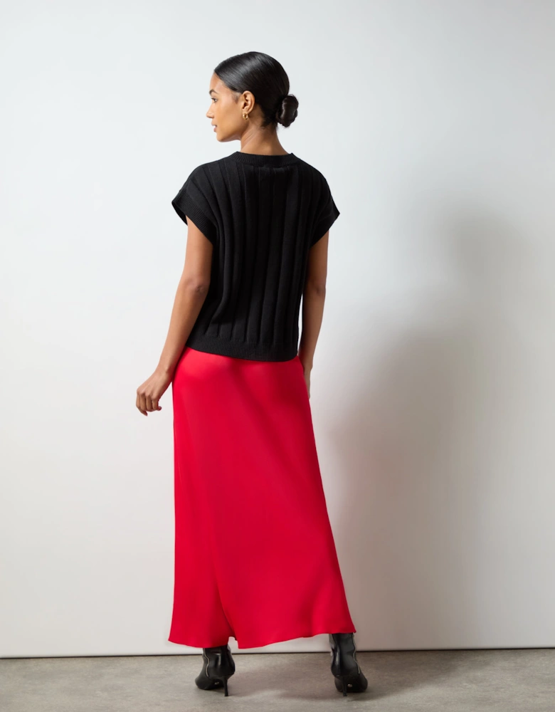 Red Satin Bias Cut Skirt