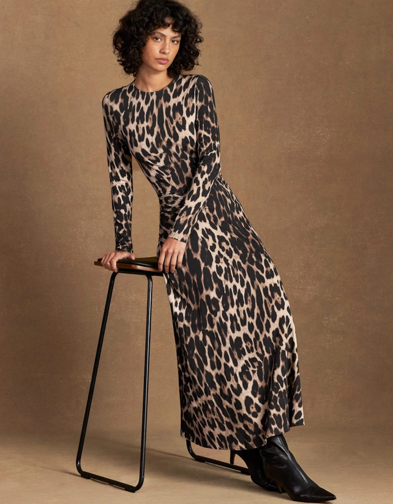 Brown Leopard Print Waist Detail Dress