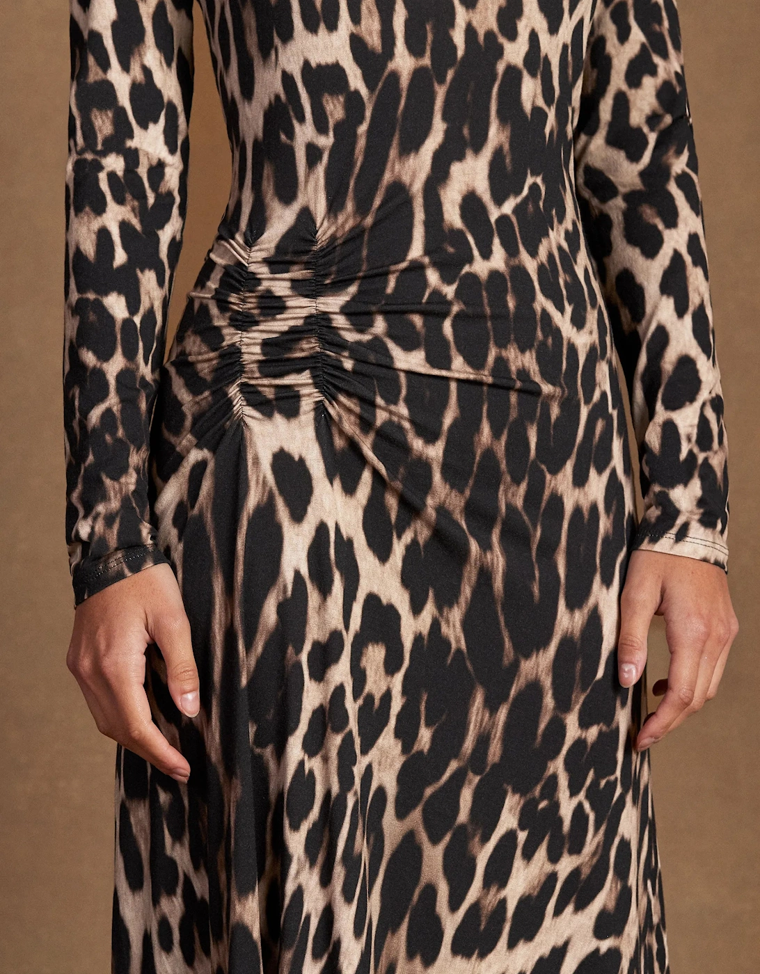 Brown Leopard Print Waist Detail Dress
