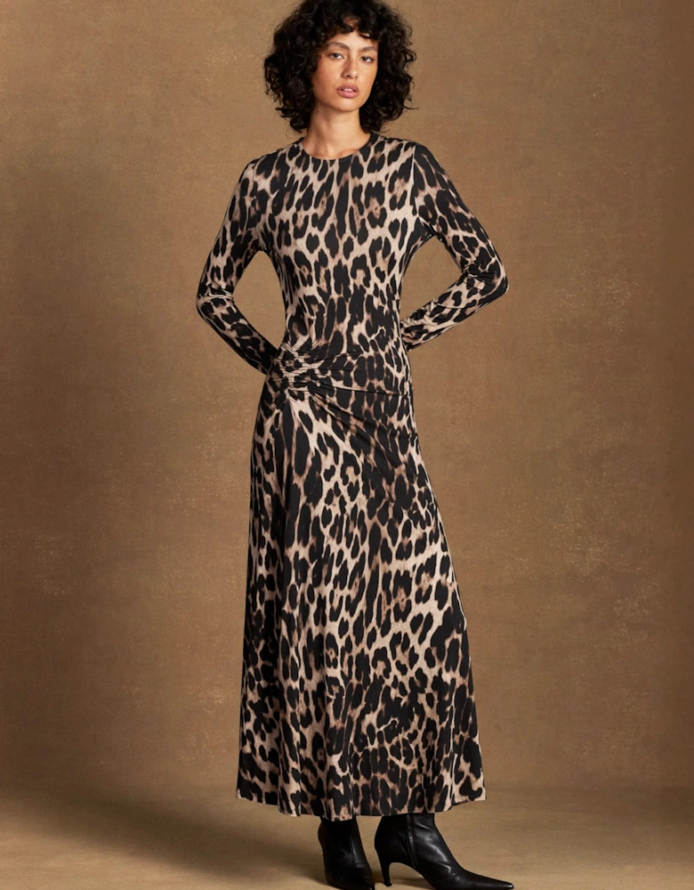 Brown Leopard Print Waist Detail Dress