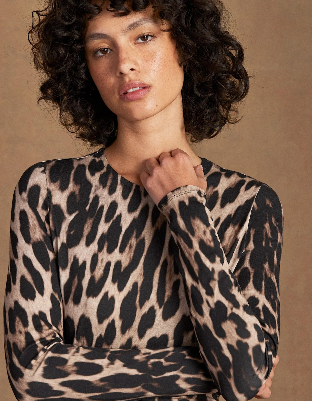 Brown Leopard Print Waist Detail Dress