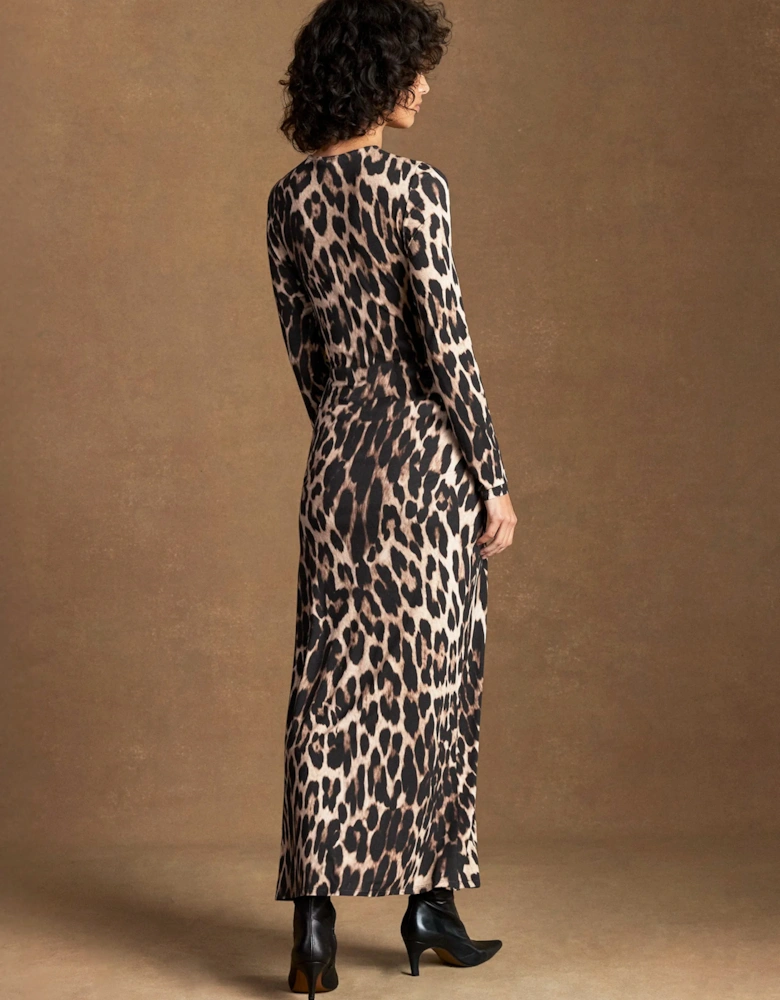 Brown Leopard Print Waist Detail Dress