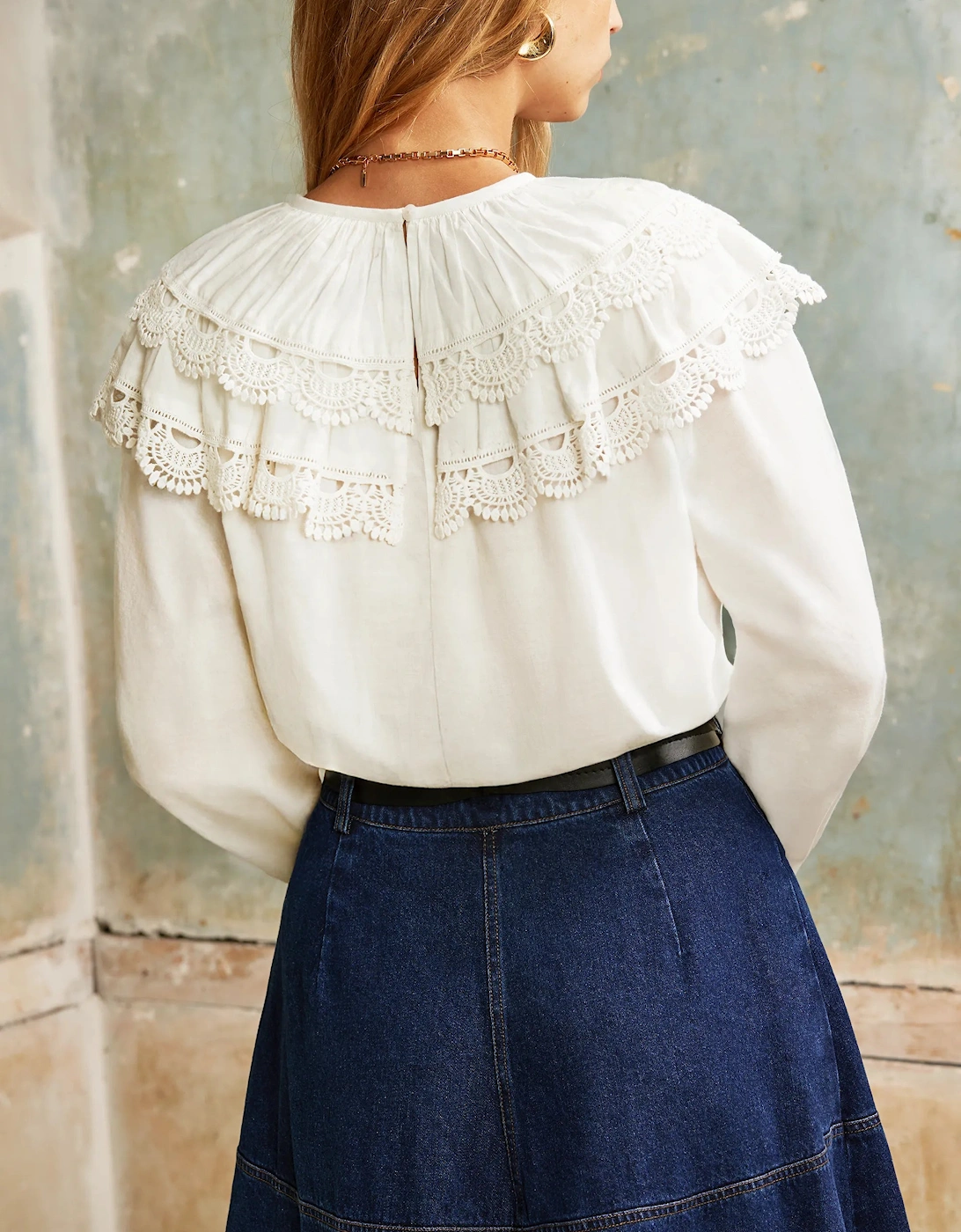 Ivory Crochet Double Frill Blouse