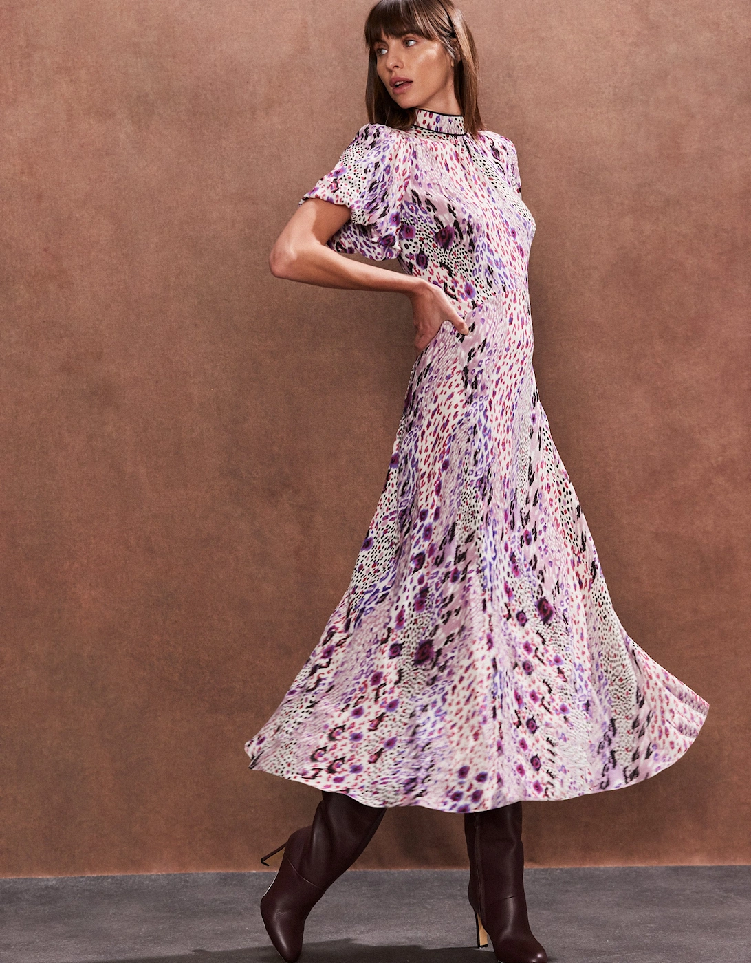 Petite Elodie Pink Animal High Neck Dress