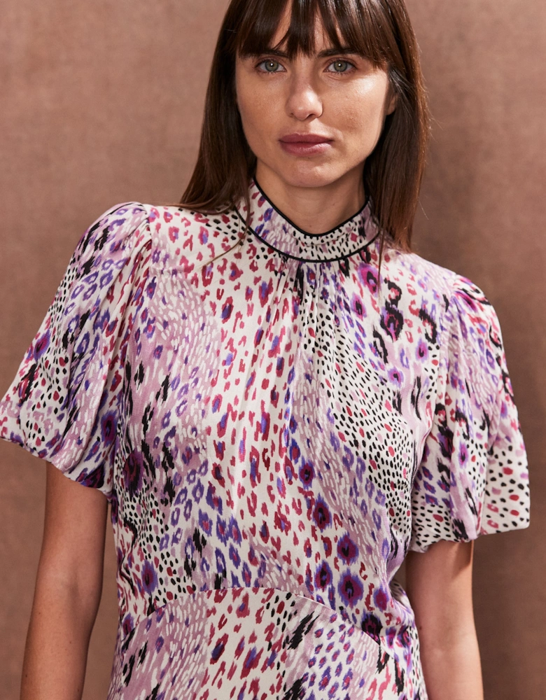 Petite Elodie Pink Animal High Neck Dress