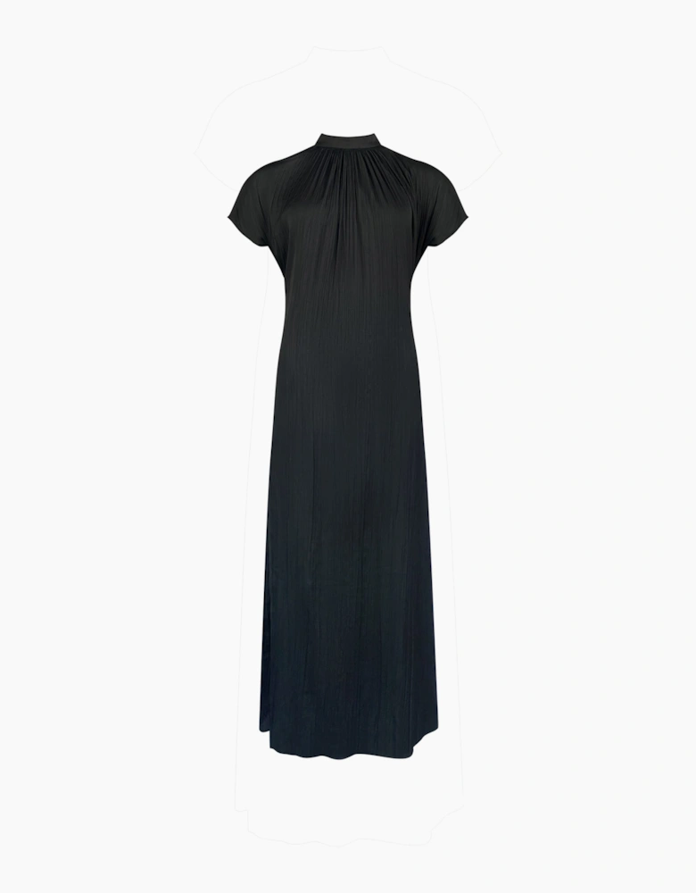 Black High Neck Plisse Dress