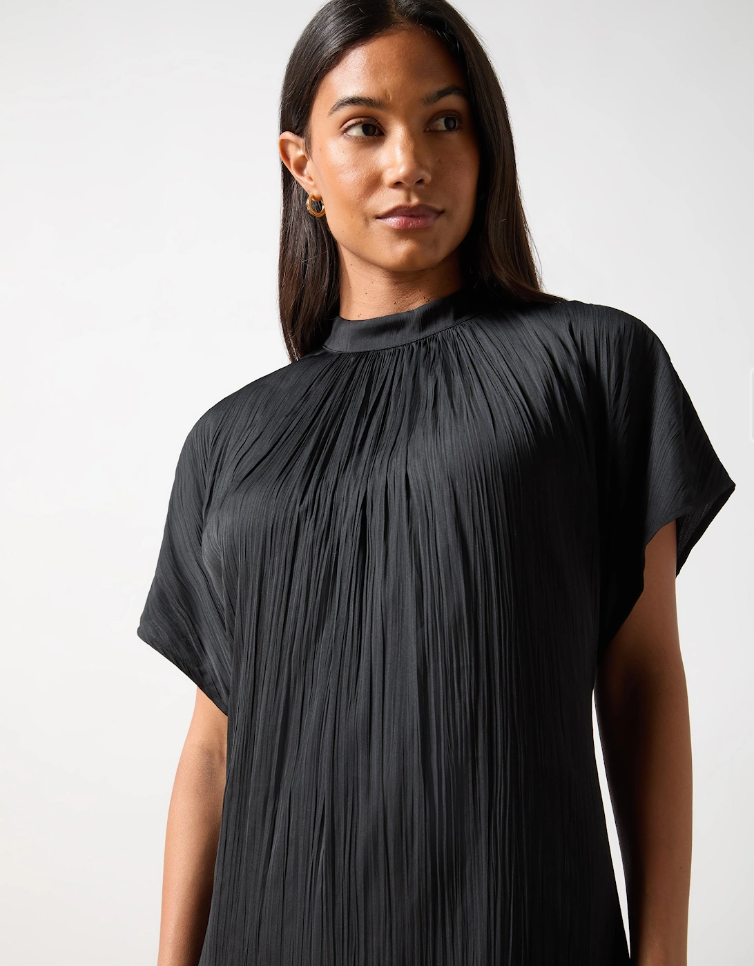 Black High Neck Plisse Dress