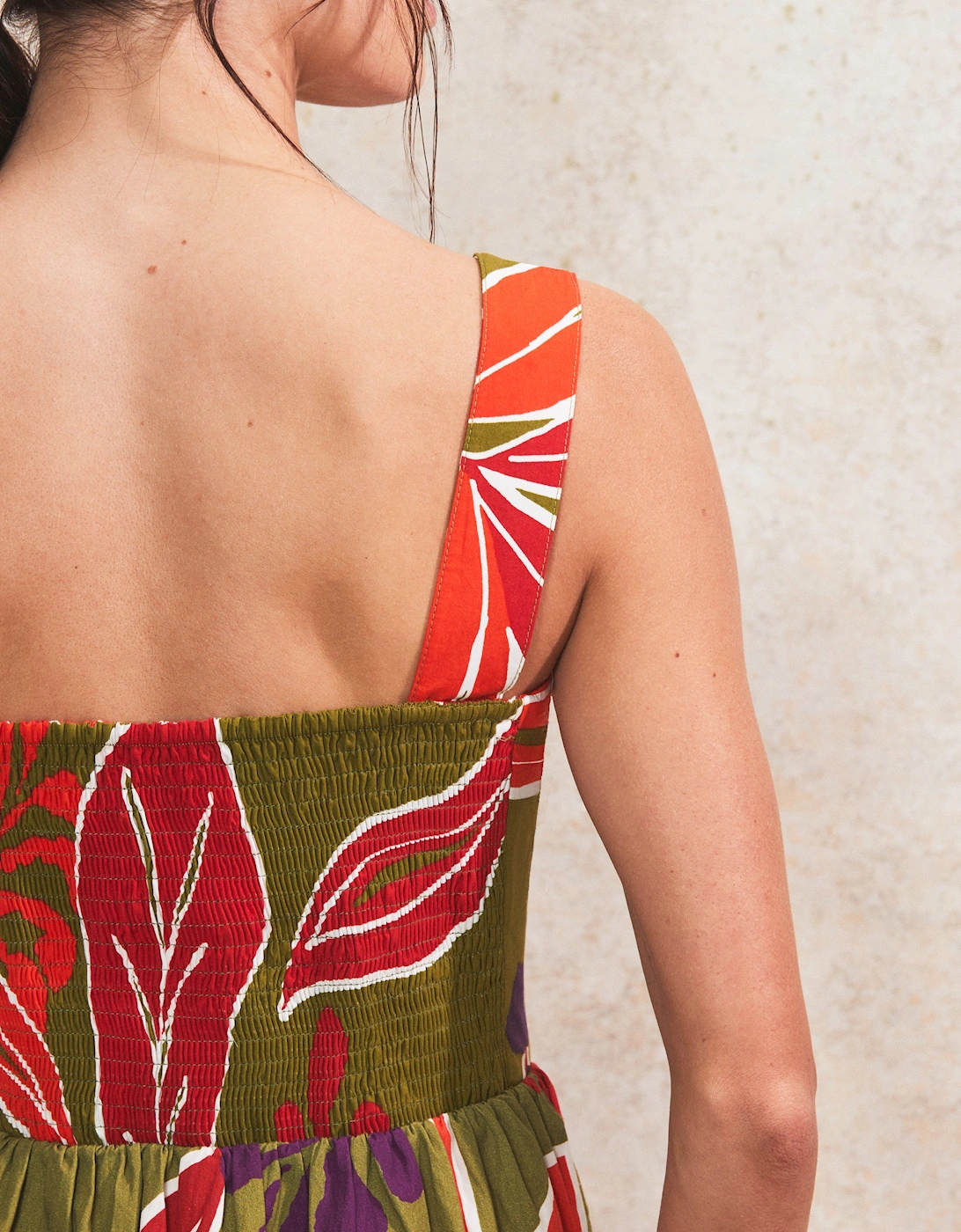 Olive Leaf-Print Cotton Dress