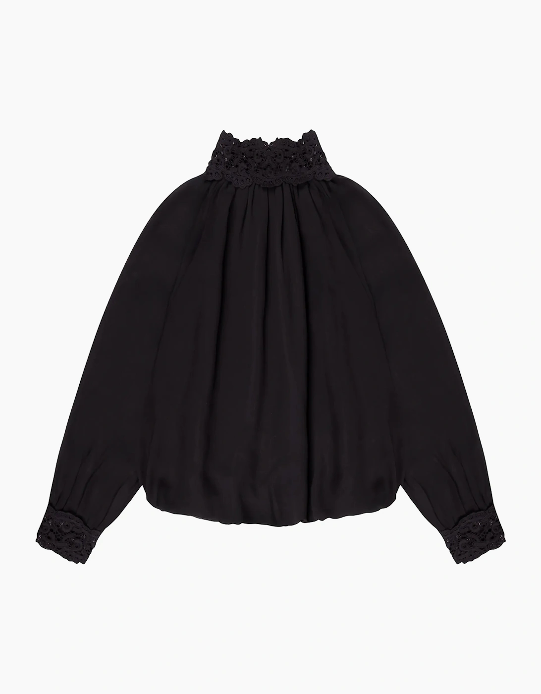 Black Lace Trim Bubble Hem Blouse