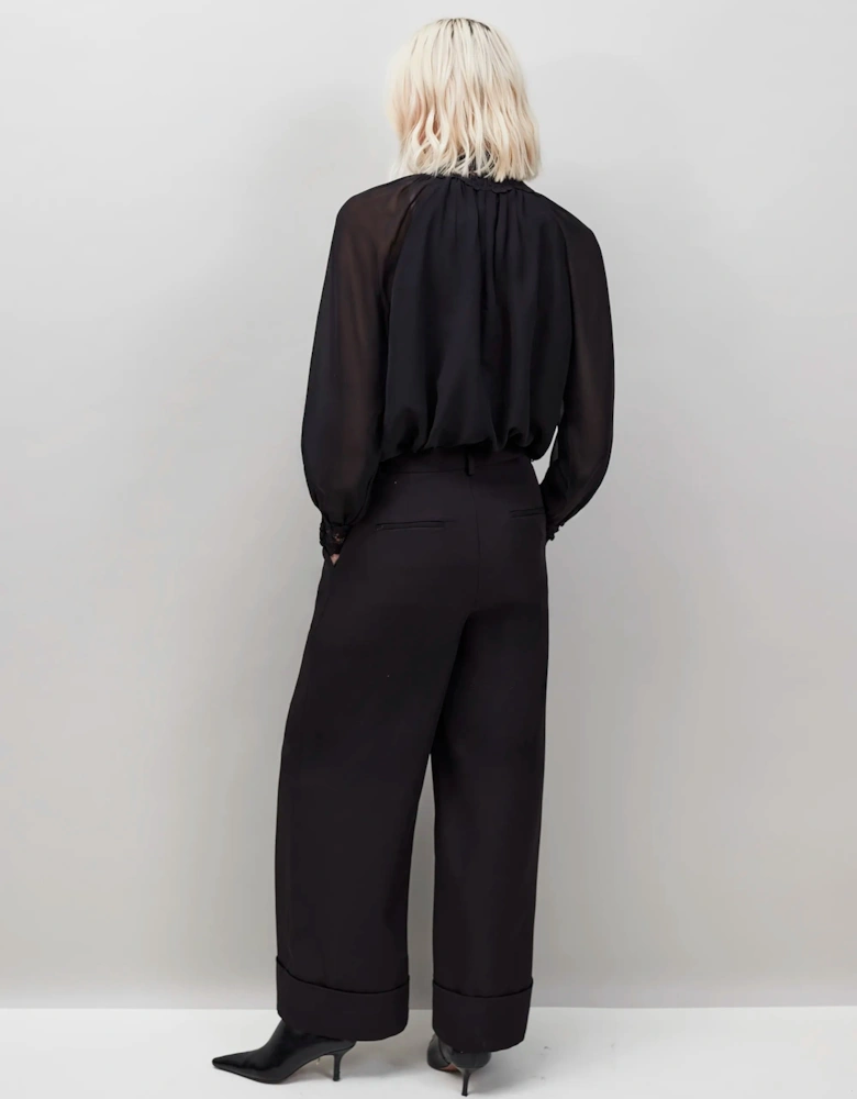 Black Lace Trim Bubble Hem Blouse