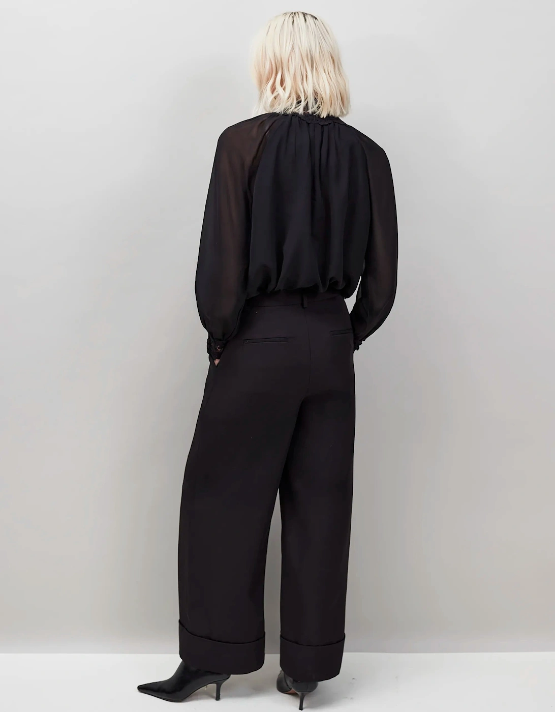 Black Lace Trim Bubble Hem Blouse