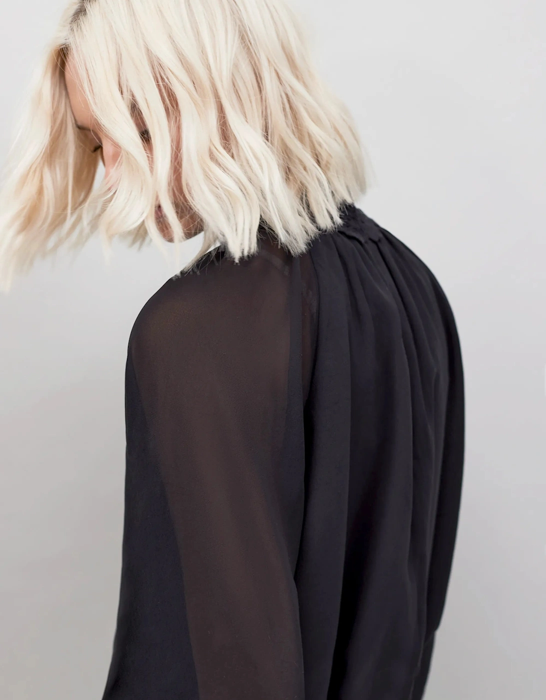 Black Lace Trim Bubble Hem Blouse