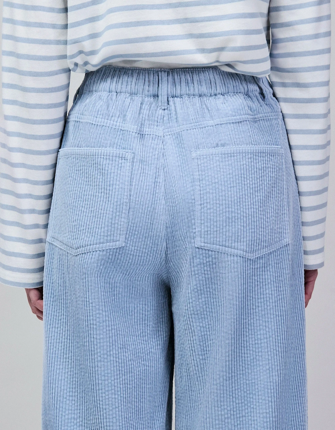 Petite Light Blue Cord Drawstring Waist Trousers