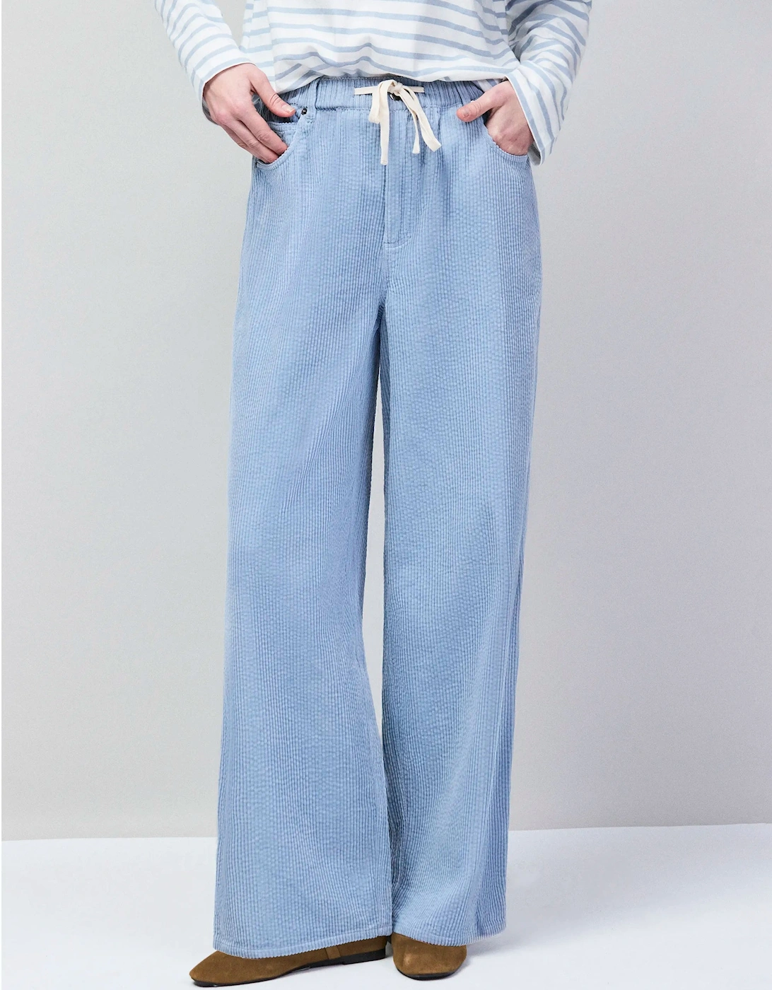 Petite Light Blue Cord Drawstring Waist Trousers