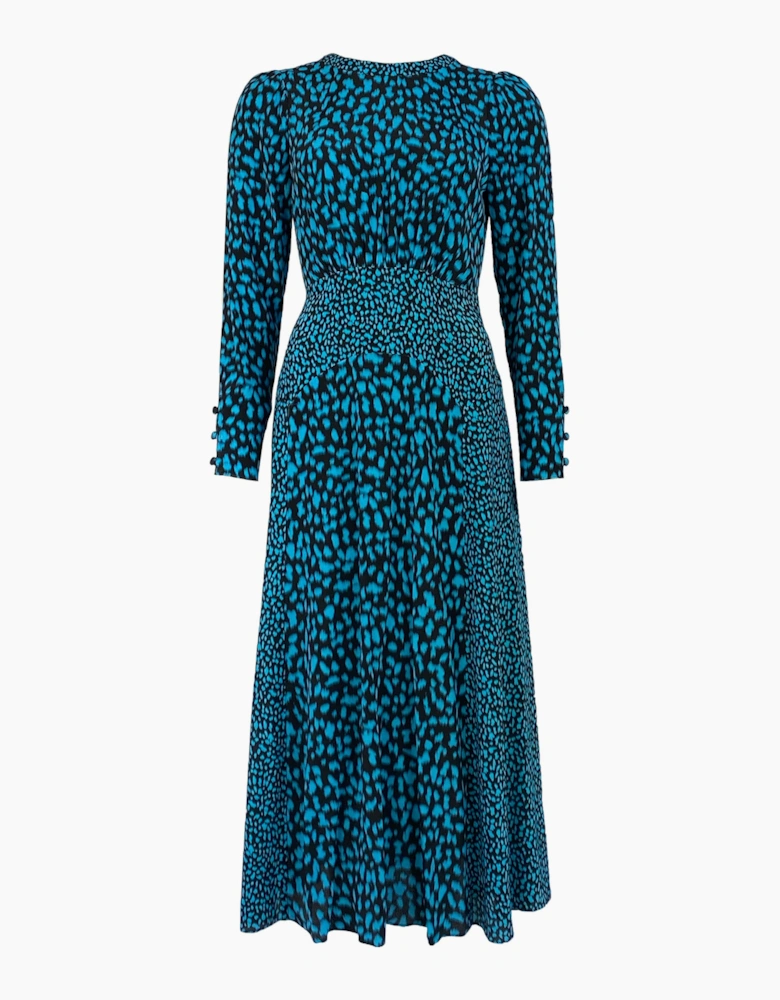 Blue Dash Print Detail Dress