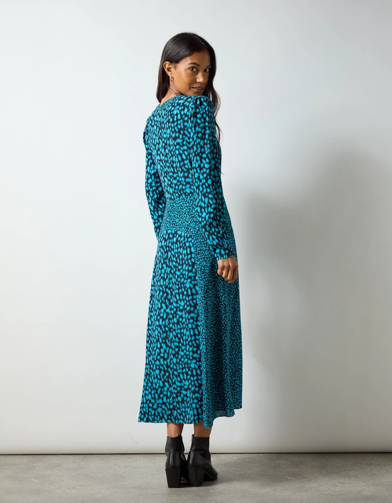 Blue Dash Print Detail Dress
