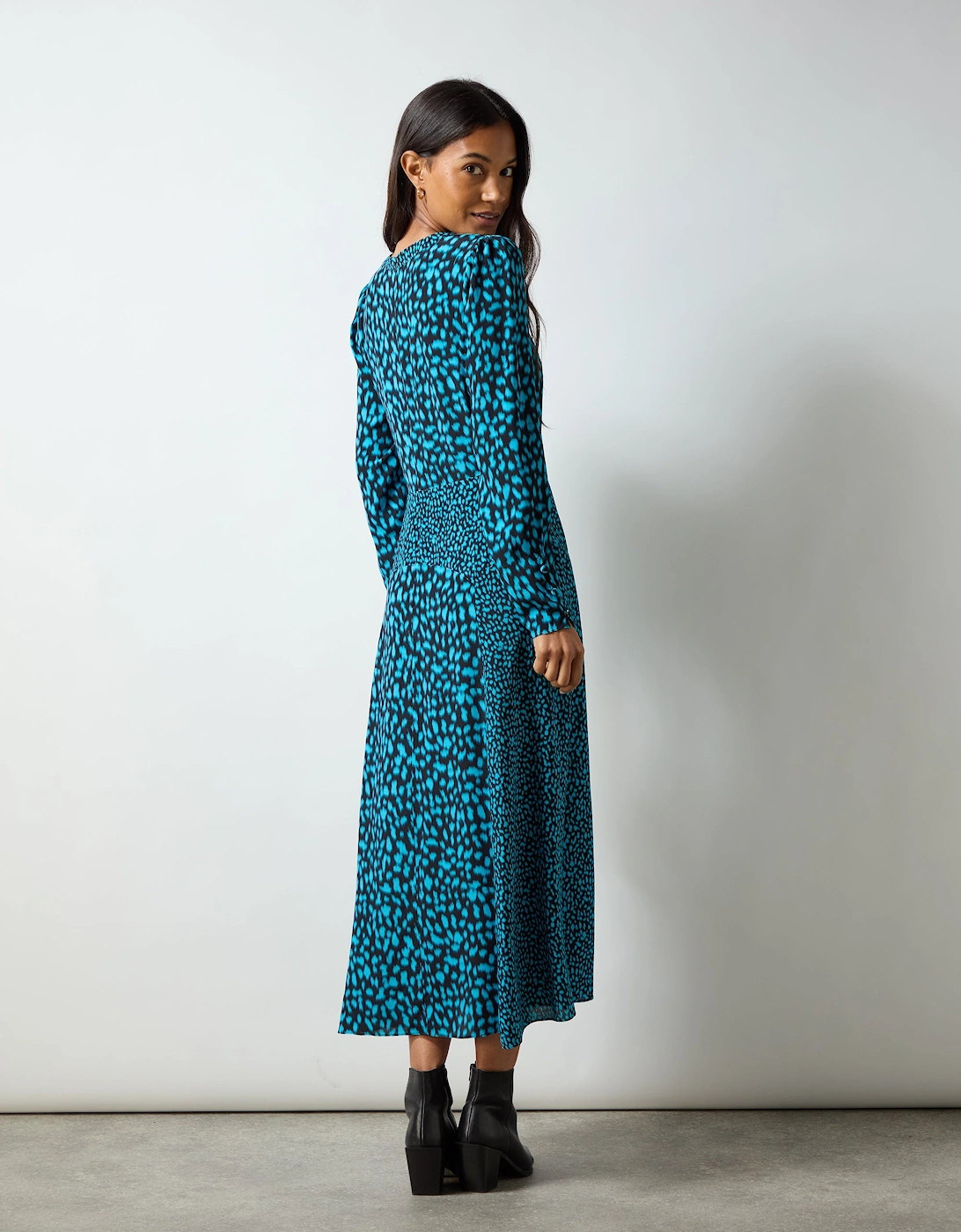 Blue Dash Print Detail Dress