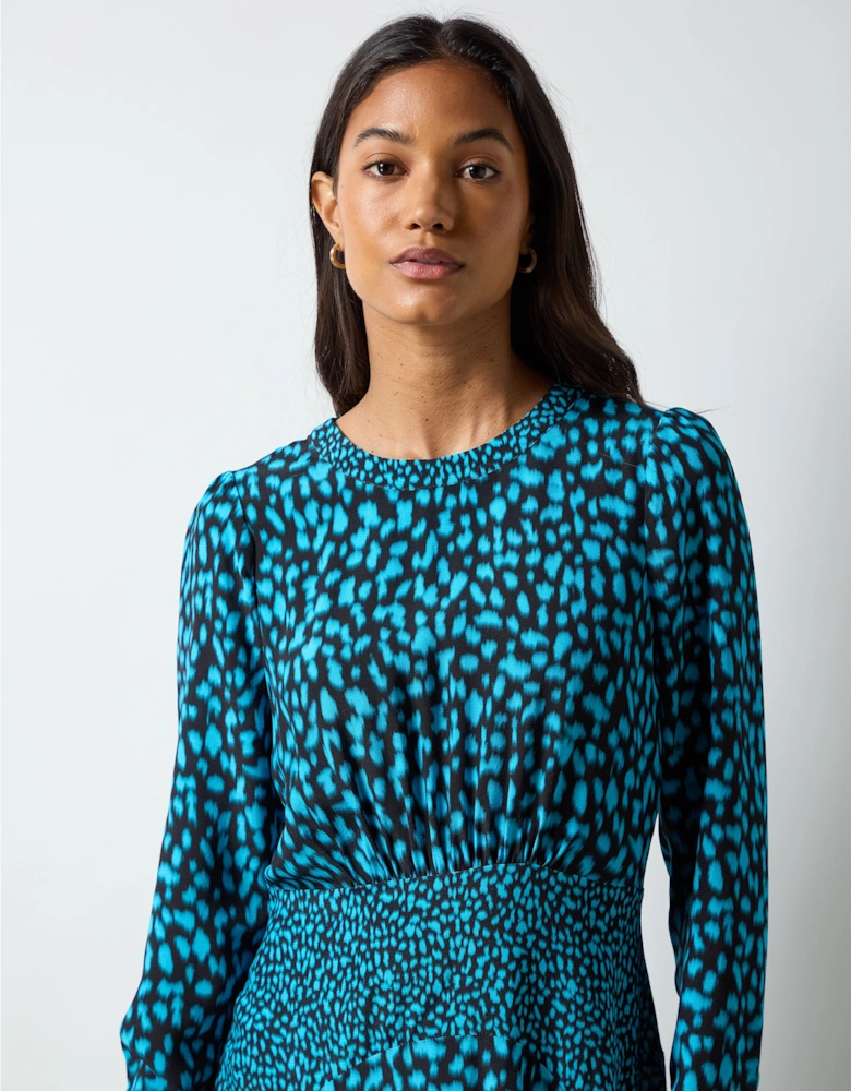 Blue Dash Print Detail Dress