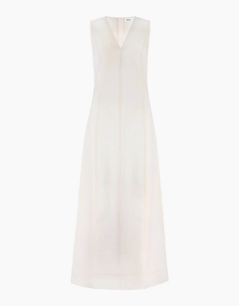 Ecru V-Neck Denim Maxi Dress