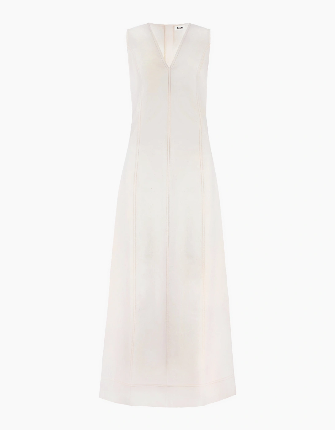 Ecru V-Neck Denim Maxi Dress