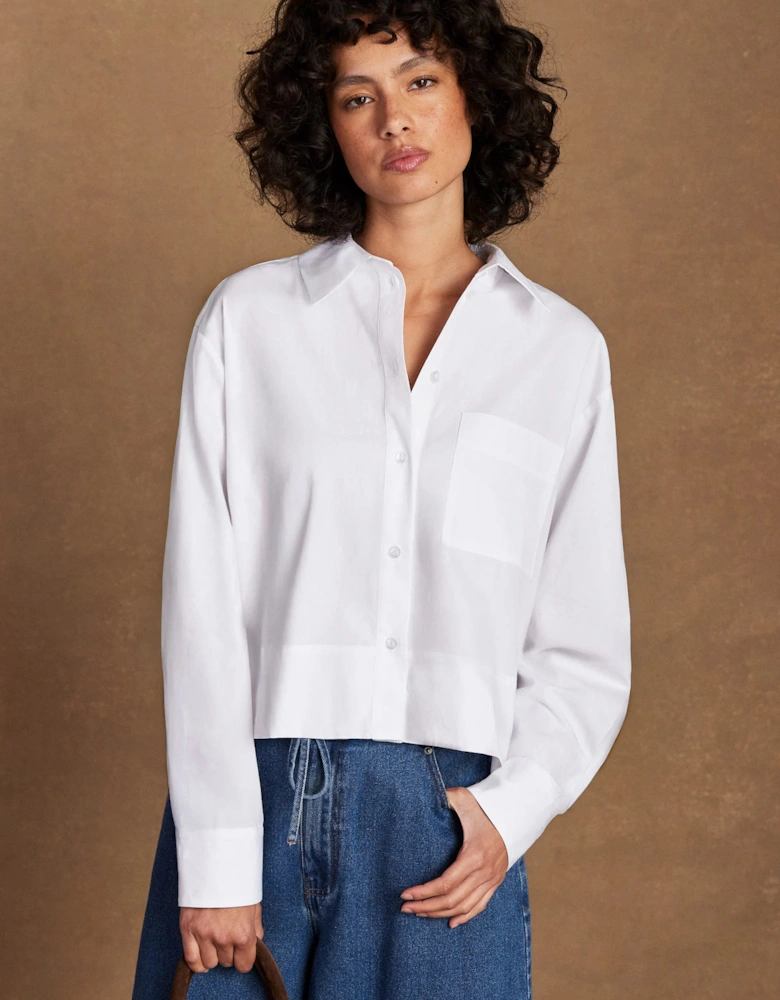White Cotton Poplin Cropped Shirt
