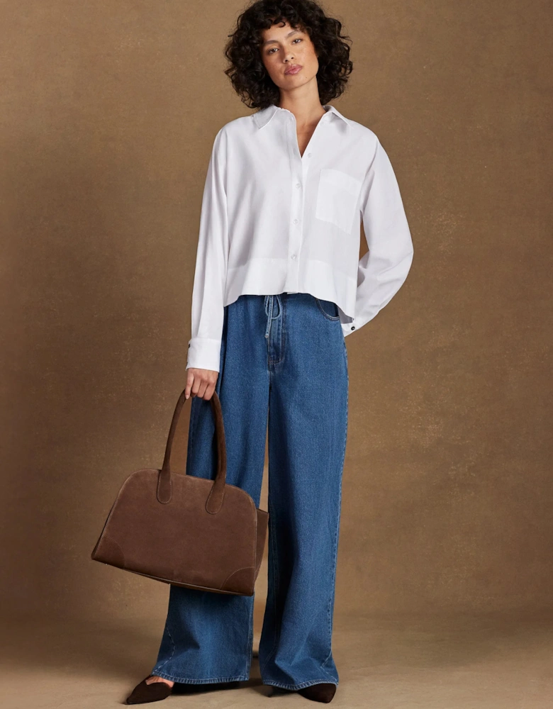 White Cotton Poplin Cropped Shirt