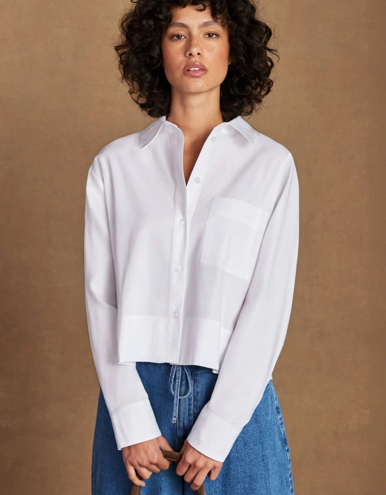 White Cotton Poplin Cropped Shirt