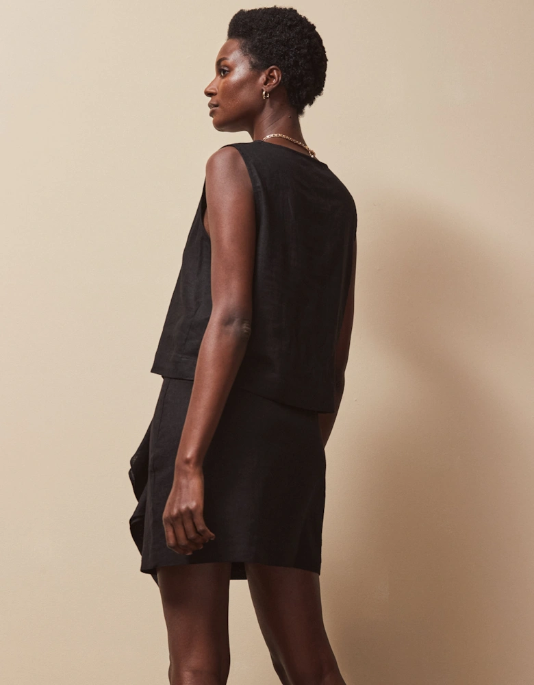 Black Frill Detail Linen Blend Skirt