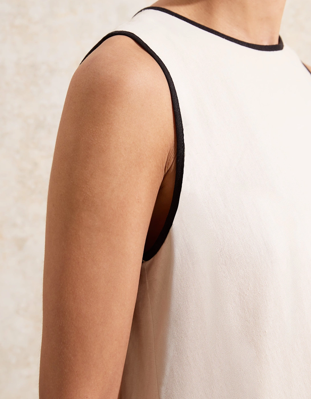 Cream Linen Blend Piping Detail Short Dress