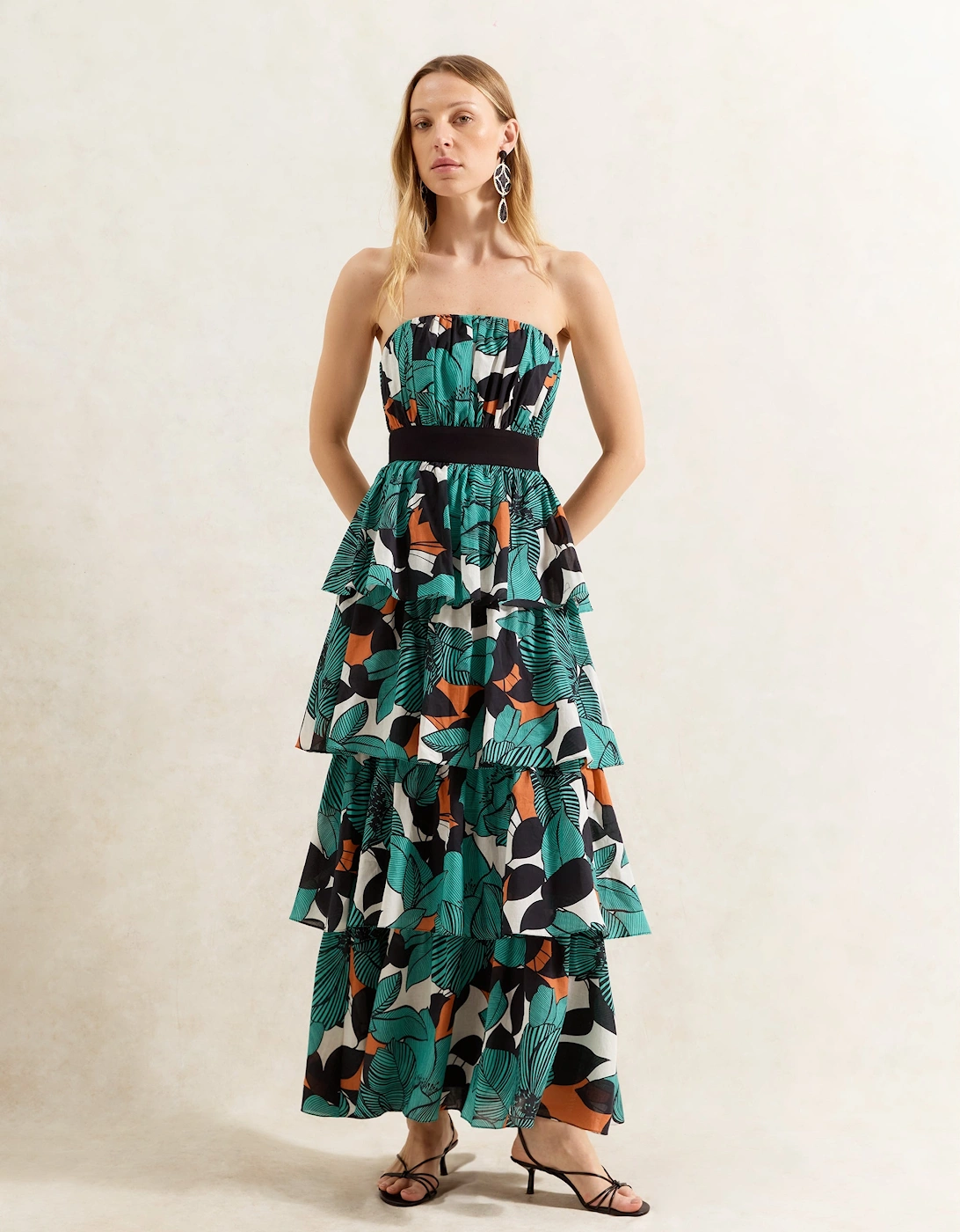 Claudia Leaf Print Tiered Dress