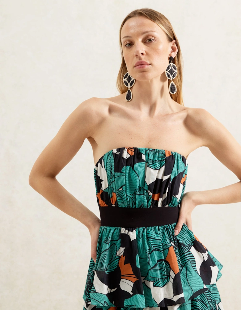 Claudia Leaf Print Tiered Dress