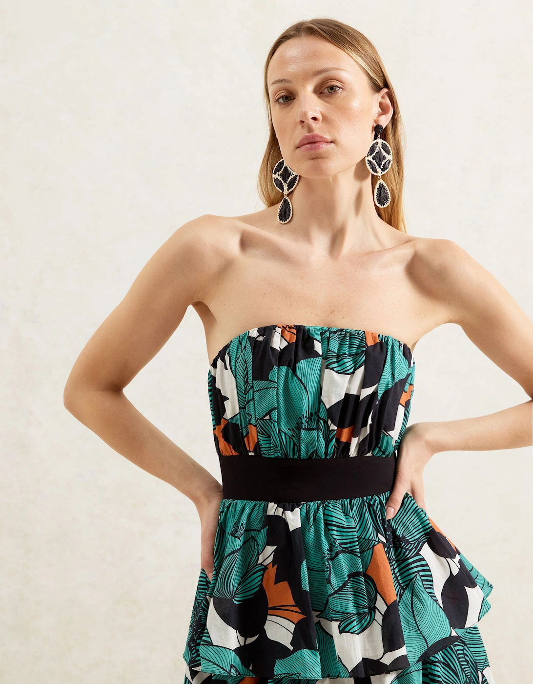 Claudia Leaf Print Tiered Dress