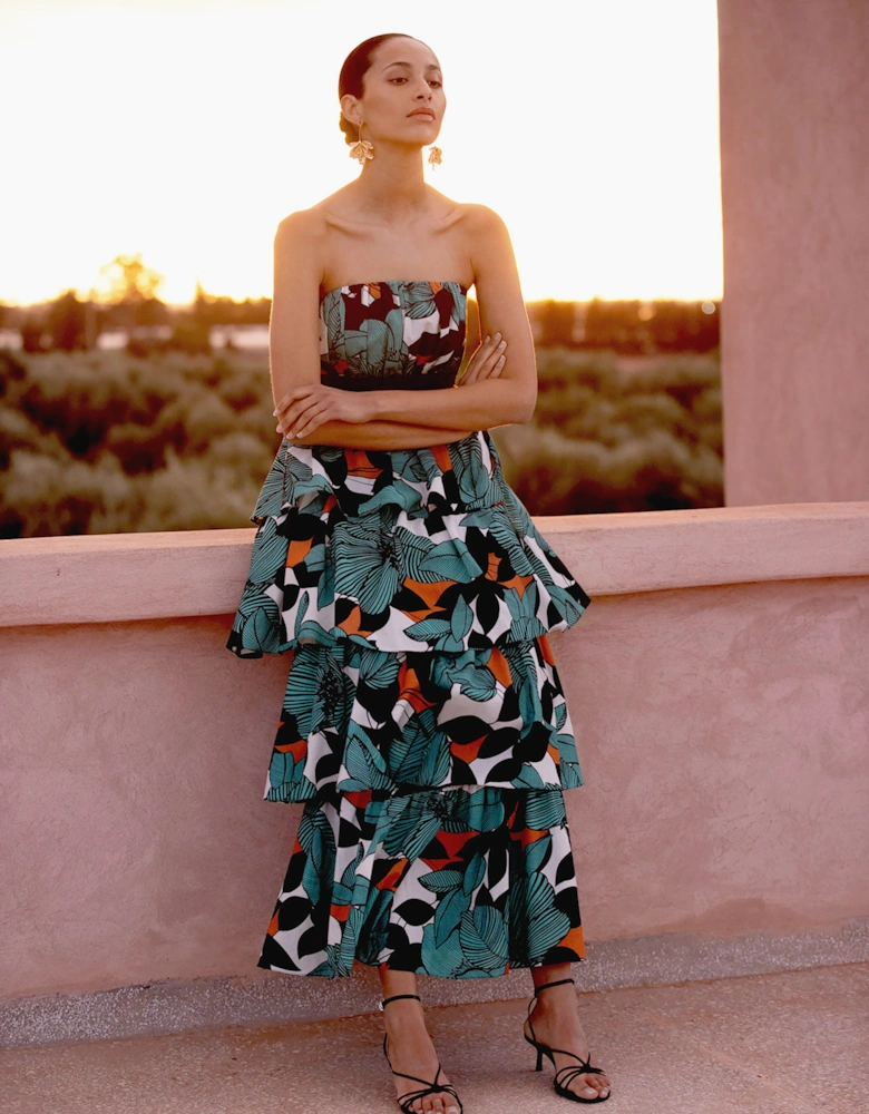 Claudia Leaf Print Tiered Dress