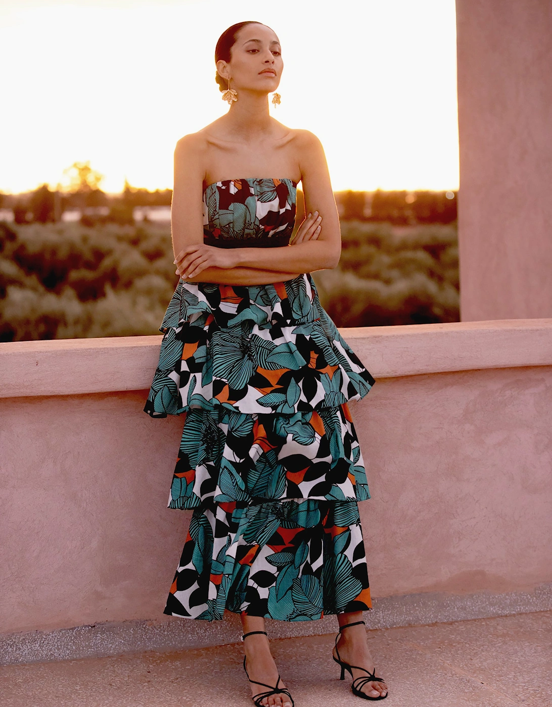 Claudia Leaf Print Tiered Dress