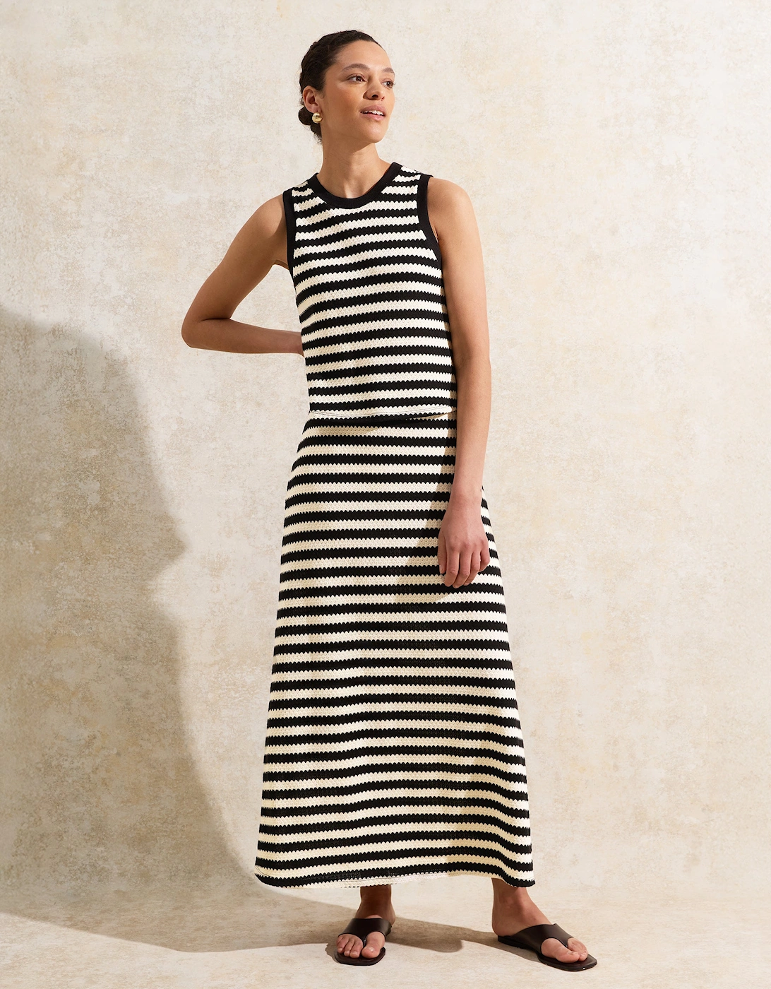 Petite Mono Chevron-Stripe Knitted Midaxi Skirt