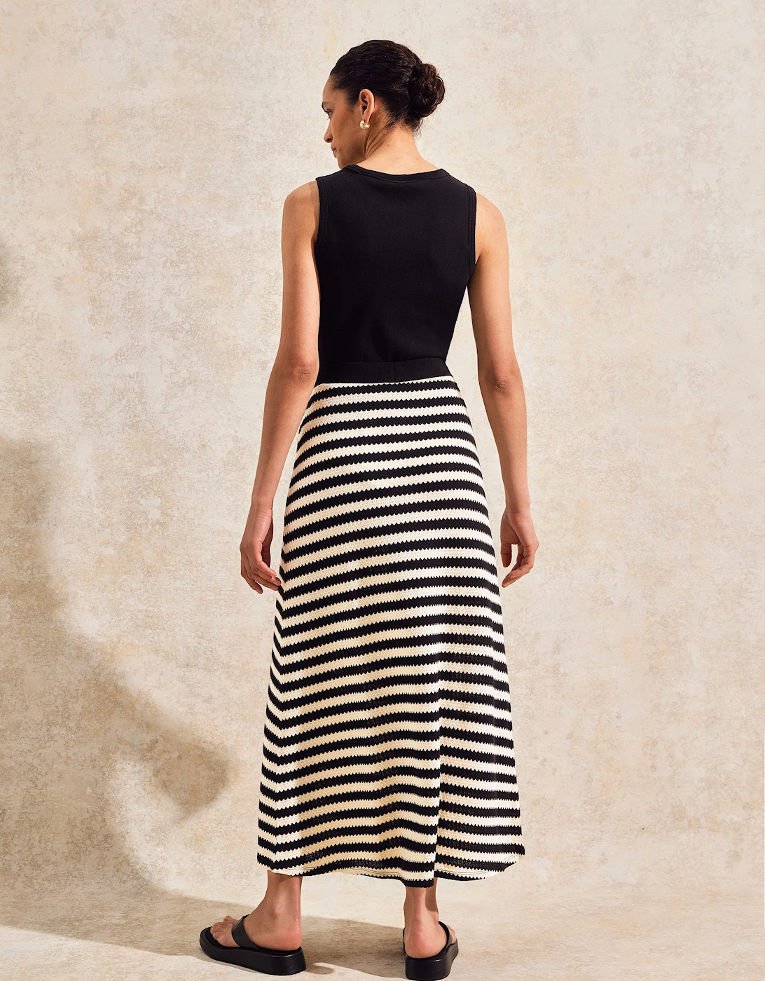 Petite Mono Chevron-Stripe Knitted Midaxi Skirt