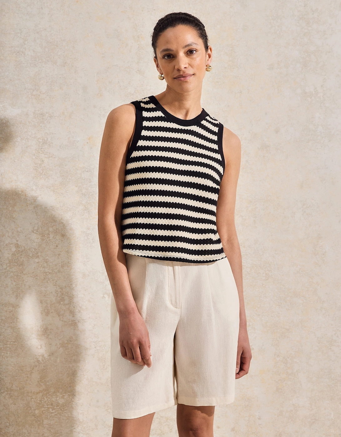 Mono Chevron-Stripe Knitted Tank
