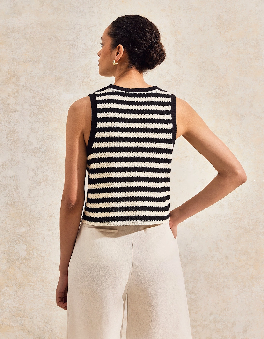 Mono Chevron-Stripe Knitted Tank