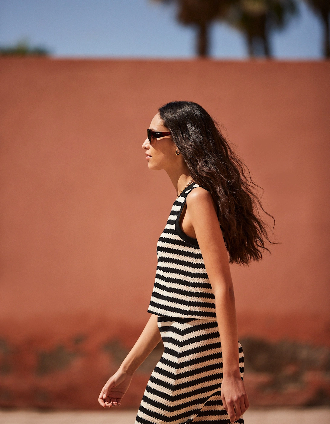 Mono Chevron-Stripe Knitted Tank