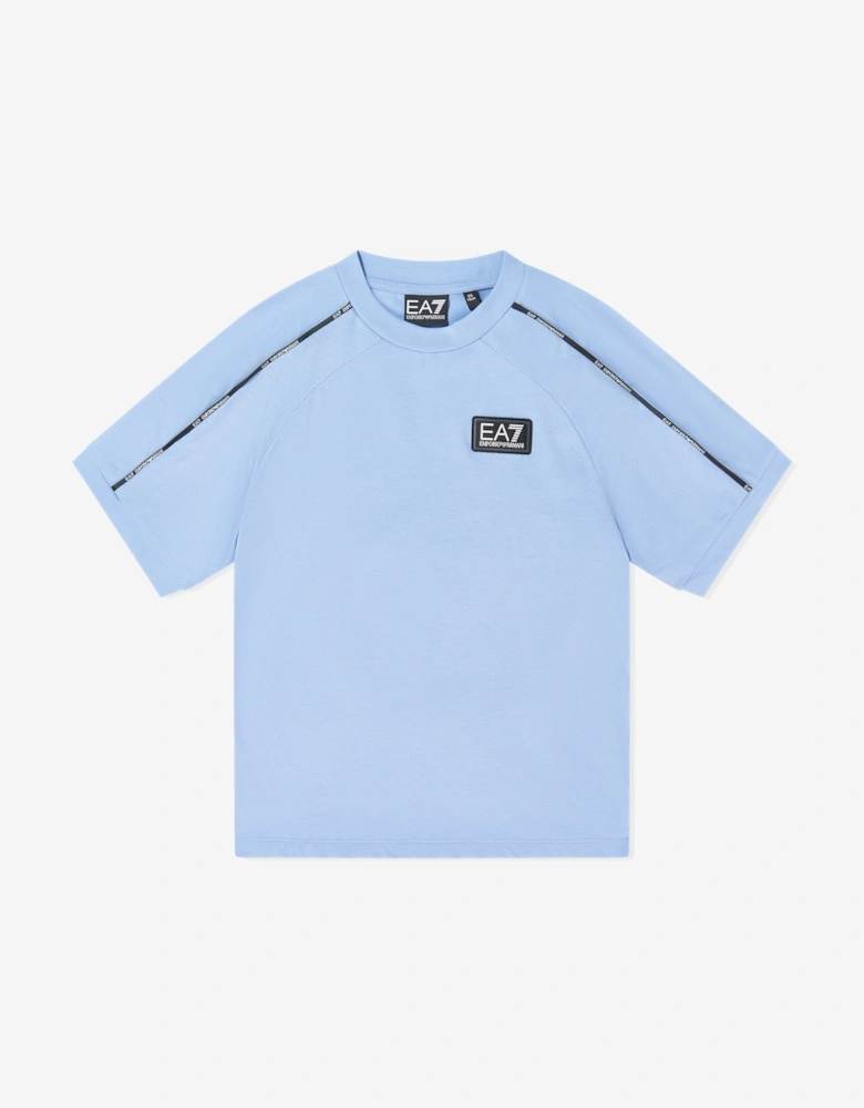 Emporio Armani Boys Train Logo Tape T-Shirt in Blue