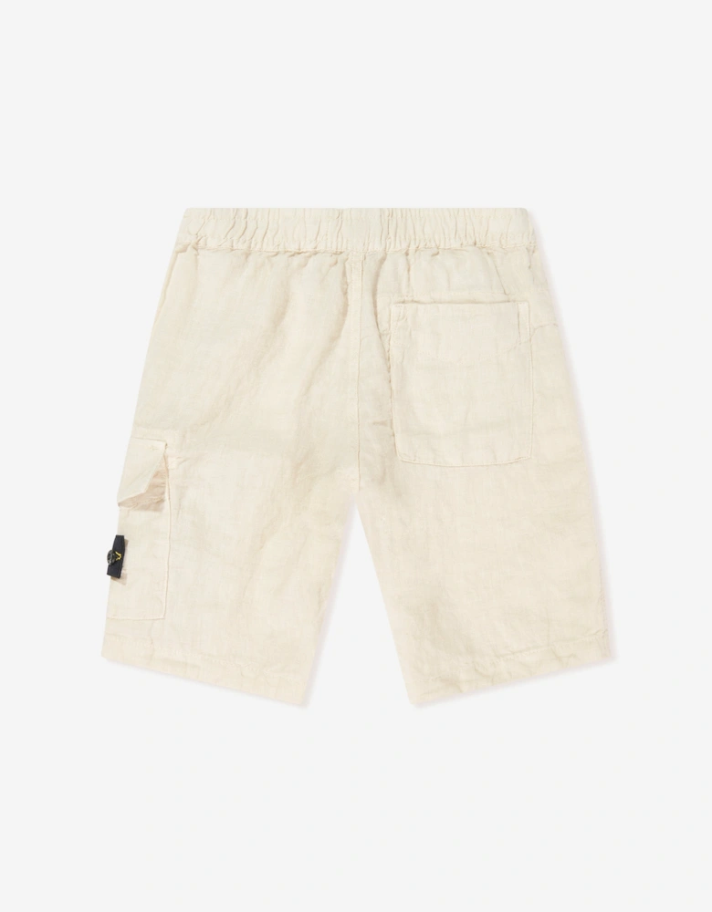 Boys Linen Logo Pocket Shorts in Ivory