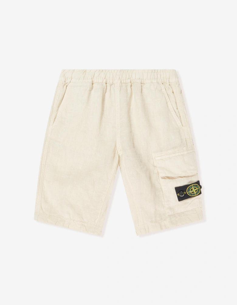 Boys Linen Logo Pocket Shorts in Ivory