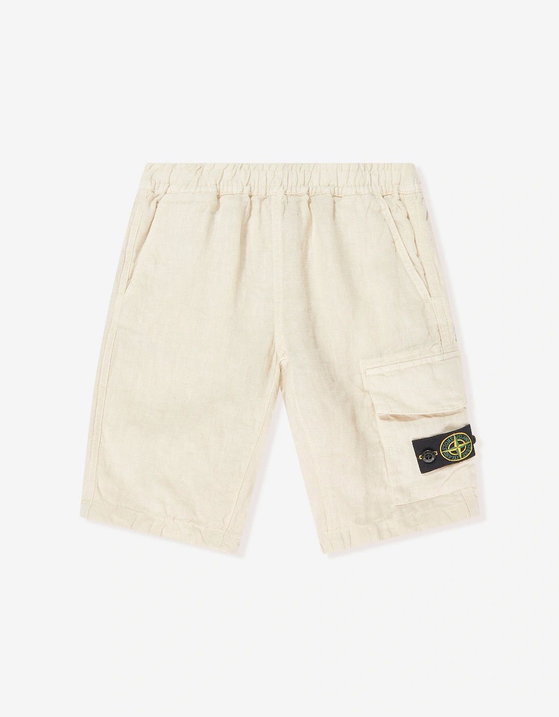 Boys Linen Logo Pocket Shorts in Ivory, 5 of 4