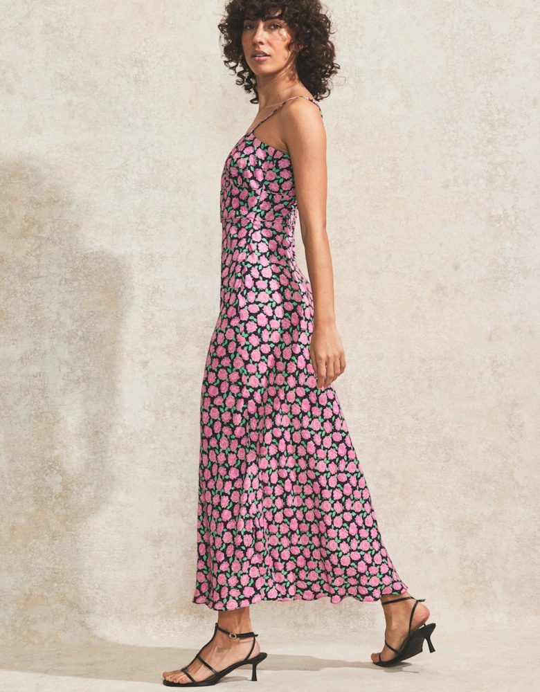Pink Rose-Print Strappy Dress