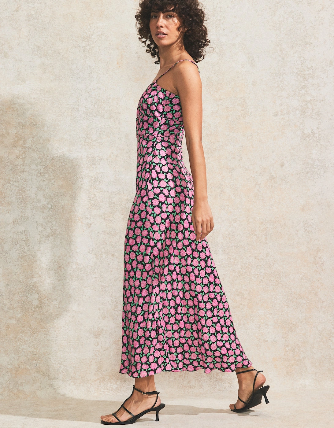 Pink Rose-Print Strappy Dress